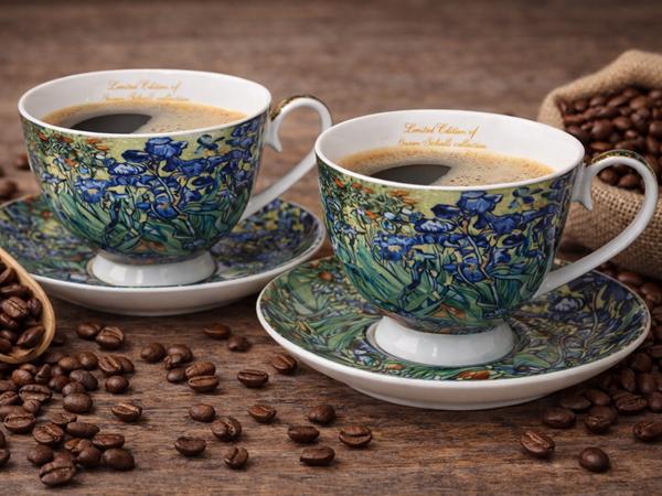 Porcelain Cups with Saucers 2 Pcs Van Gogh Irises 250 As a Gift