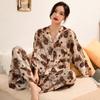 Spring and Autumn New Skating Ice Silk Thin Pajamas for Women Long Sleeve Ice Silk Set Ladies Ice Silk Home Wear Pyjamas Sets