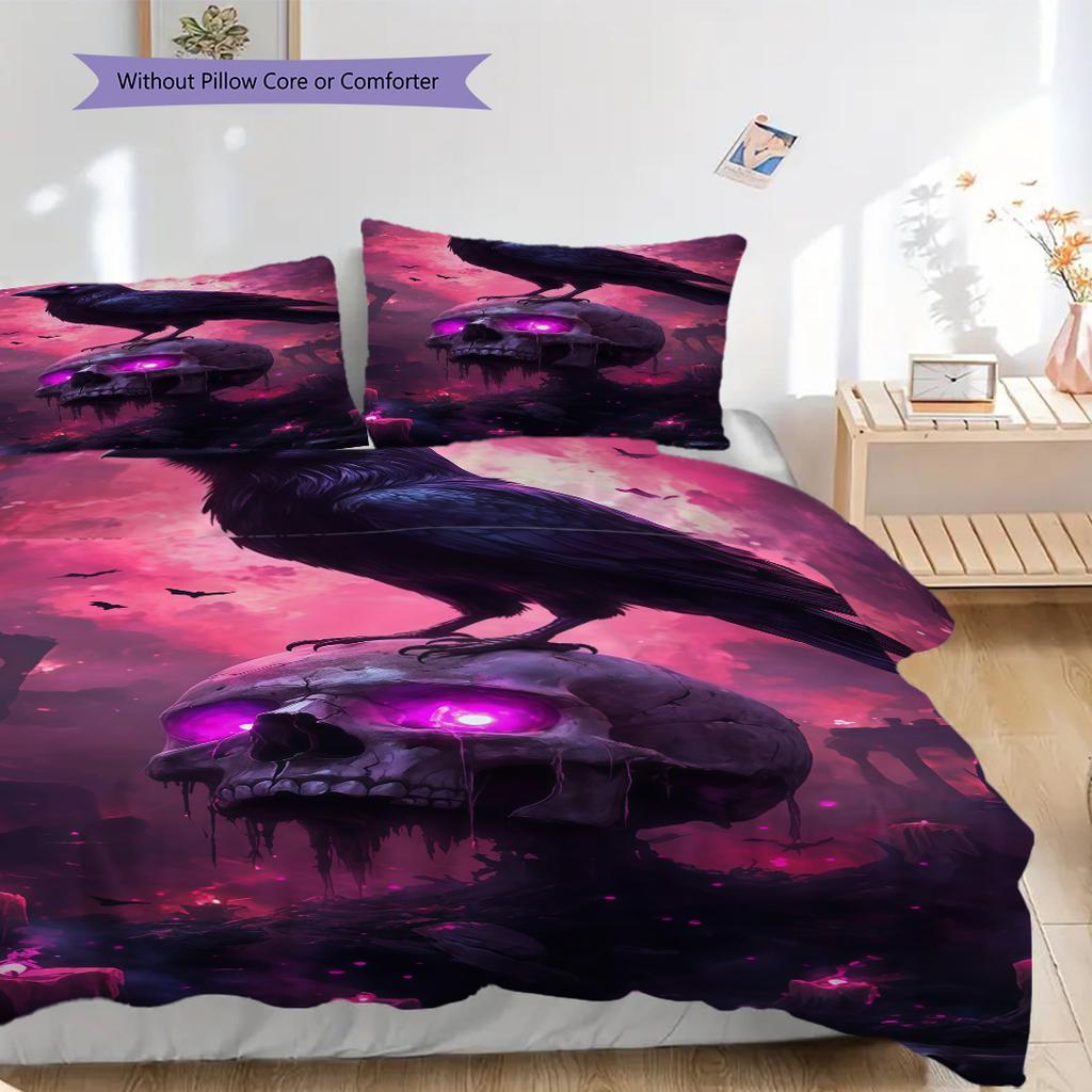 Raven Skull Fantasy Set Threepiece Set 1 Duvet Cover 2 Pillowcase Without Core Soft And Comfortable Bedding Set Christmas Birthday Gift