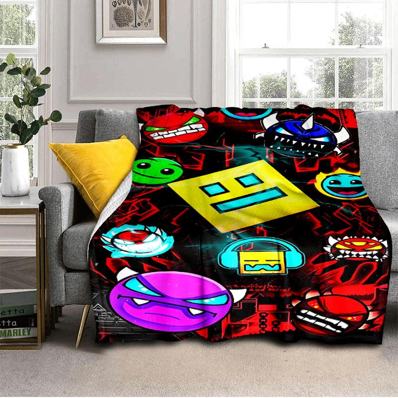 Colorful Geometry Dash Characters Blanket Suitable for Sofas, Beds, Offices, And Camping - Perfect Gift for Halloween Christmas