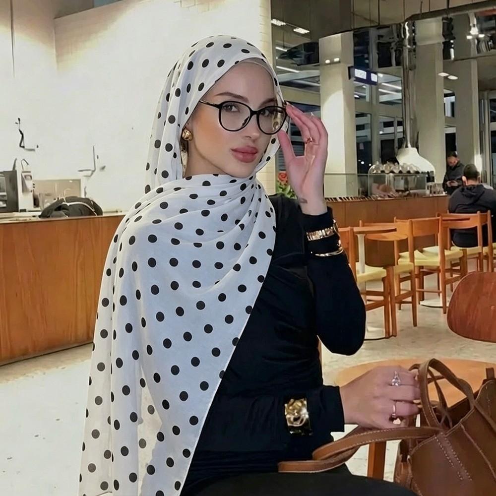 Versatile Cotton Long Scarf Breathable Classic Pattern Headscarf New Style Polka Dot Shawl Travel