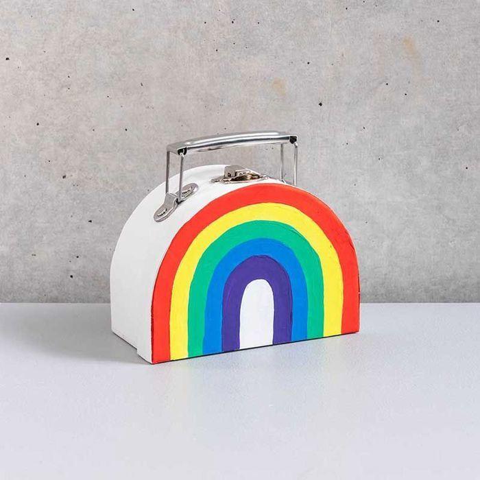 Petite valise en carton semi-circulaire blanche à décorer - 12 x 9 x 6 cm