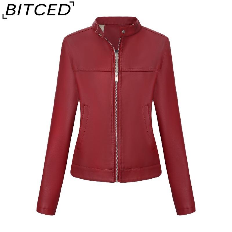 BITCED Повседневная кожаная куртка на весну/осень для женщин, модная уличная одежда, куртка байкер с воротником-стойкой