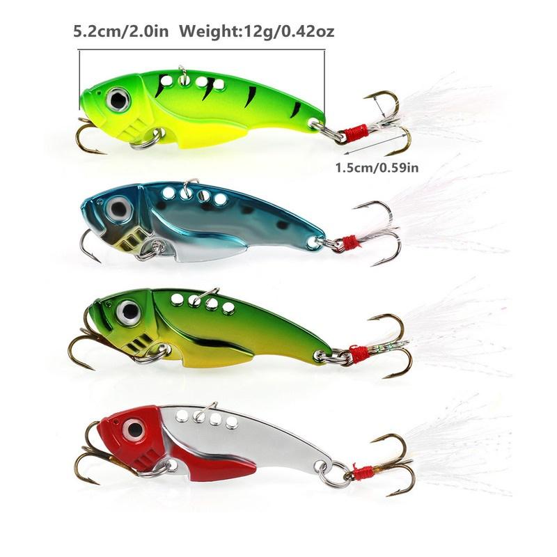 Fishing Lures 4 Pcs Metal Fishing Hard Bait Spoon Lures Spinner Spoon SwimBaits Vib Fishing Baits