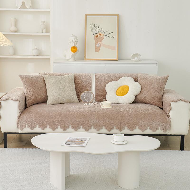 French Retro Plush Sofa Cushion Premium Embroidery New Autumn And Winter Non-Slip Seat Cushion Cover All-Inclusive Sofa Cover Towel Cover
