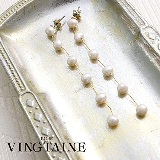 VINGTAINE Freshwater Pearl Long Baroque Pearl Metal Allergy Titanium Post Earrings Gold Color [Kobe Vantaine] P1987-G-P