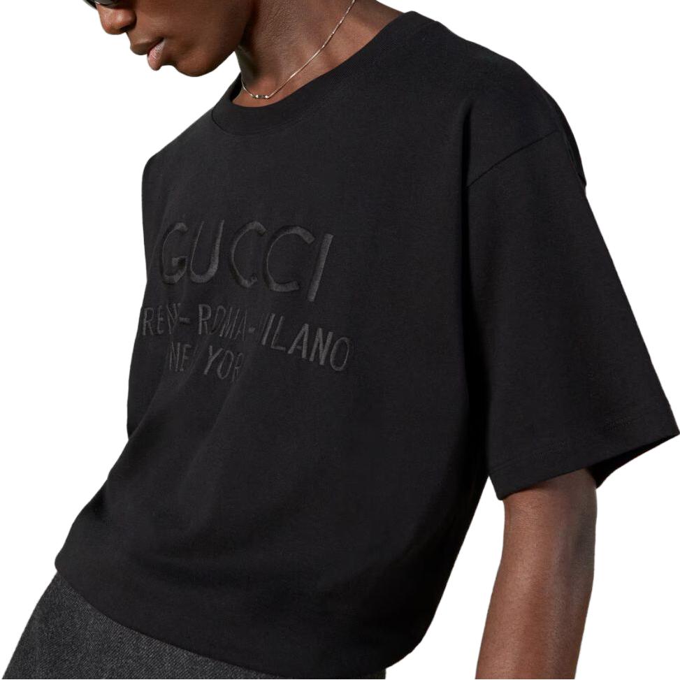 GUCCI T-Shirts Men's Black Crew Neck Moderate 616036XJFZA1000