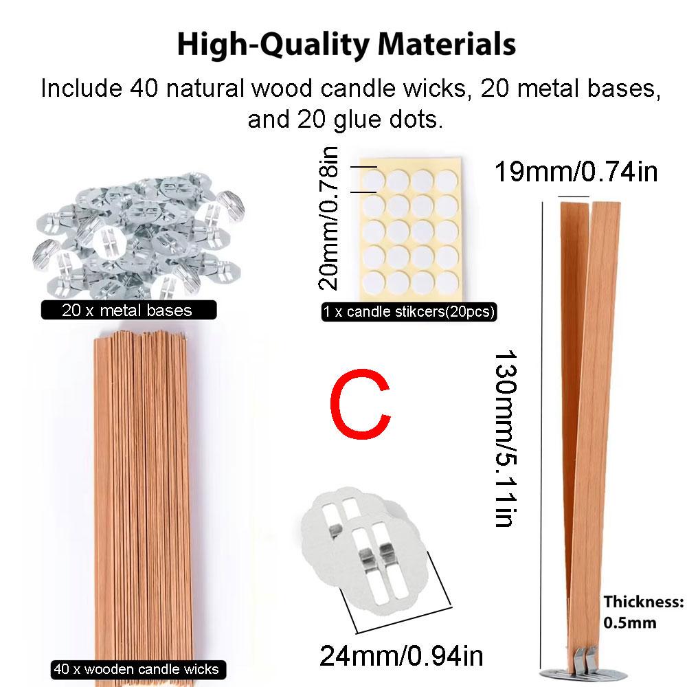 80PCS Candle Making Kit Candle Wicks with Bases A Sheet Nano Dots Glue Luxury Candle Wooded Wicks Scented Accessories DIY Gifts