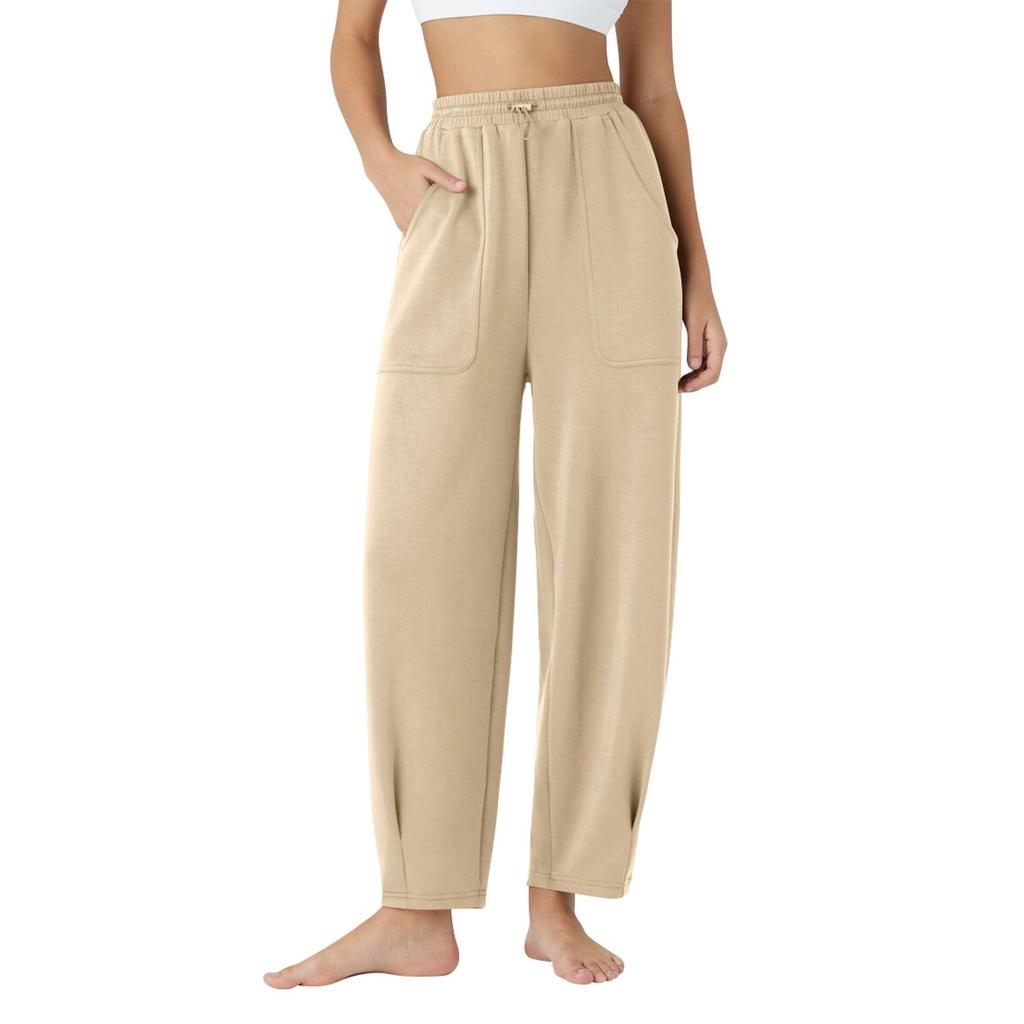 Женские повседневные однотонные спортивные брюки с карманами и завязками на талии, укороченные брюки