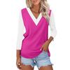 Women's Casual Fashion Sexy Comfortable V-neck Stitching Color Three-quarter Sleeve Top