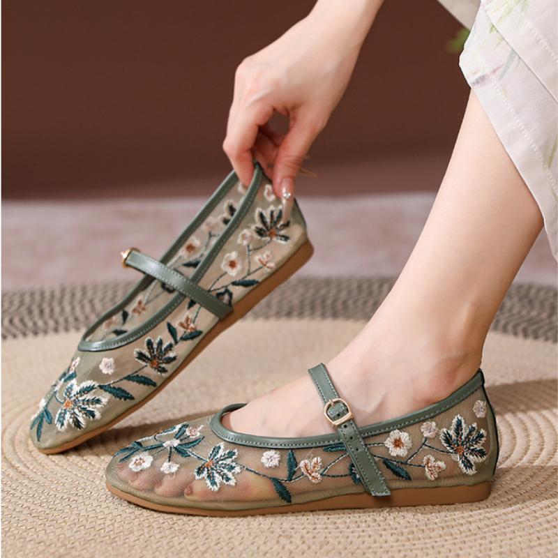 Мода 2025 Весна Высокое Качество Повседневные Сетчатые Женские Балетки, Декор Пряжкой Большой Размер Туфли Мэри Джейн женская обувь
