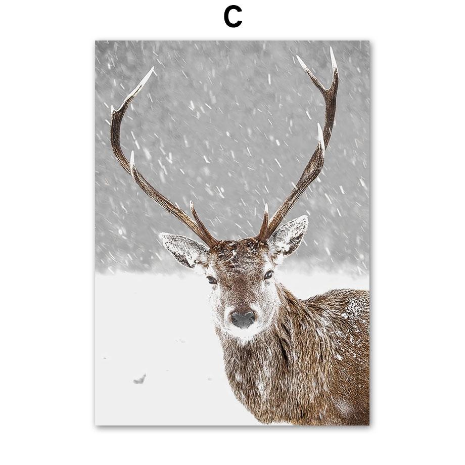 Wall Art Canvas Painting Christmas Winter Snow House Deer Fox Nordic Posters And Prints Wall Pictures For Living Room Decoration