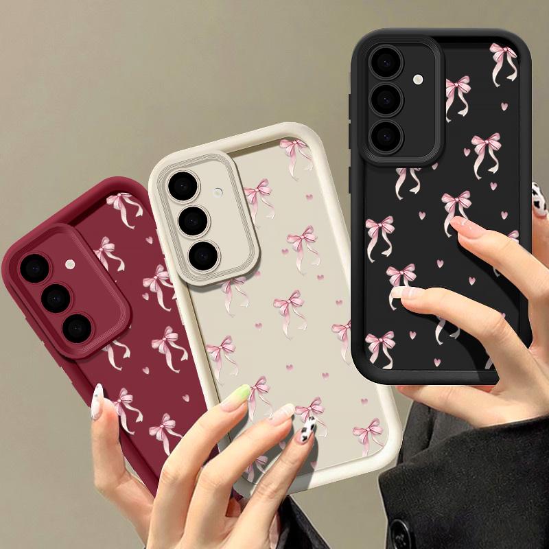 Мягкий матовый чехол из ТПУ с принтом в виде бантика для моделей Samsung - Противоударный с защитой объектива