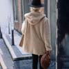 Плюшевая куртка с капюшоном Женская свободная двусторонняя куртка Теплая с длинным рукавом Однотонная Без пуговиц Повседневная Осенняя и зимняя верхняя одежда