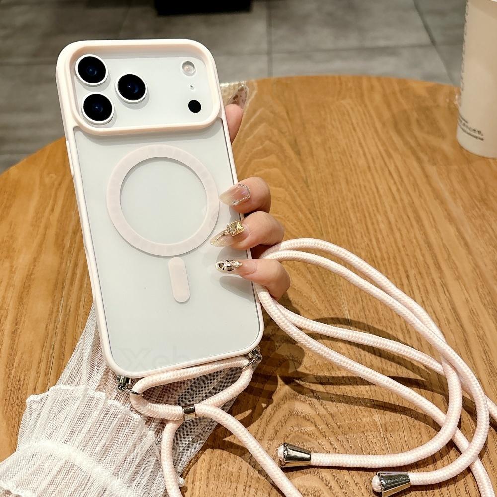 Чехол-ремешок для iPhone 17 16 15 14 13 12 11 Pro Max Plus Для Magsafe Сумка-чехол через плечо Амортизирующий Магнитная Беспроводная Зарядка Чехол