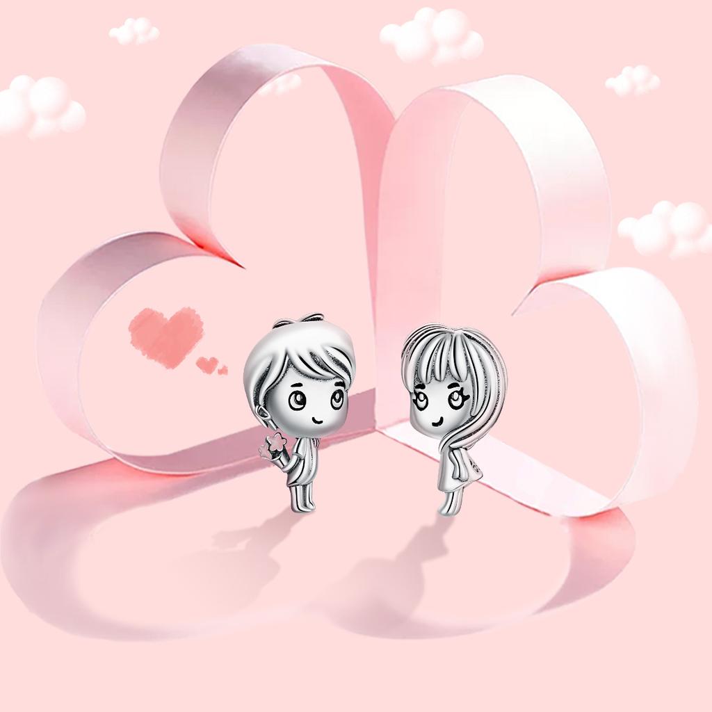 WOSTU 925 Sterling Silver Boy Girl Beads Friendship Charms Fit Original Bracelet Pendant Lover Couple Jewelry CTC399