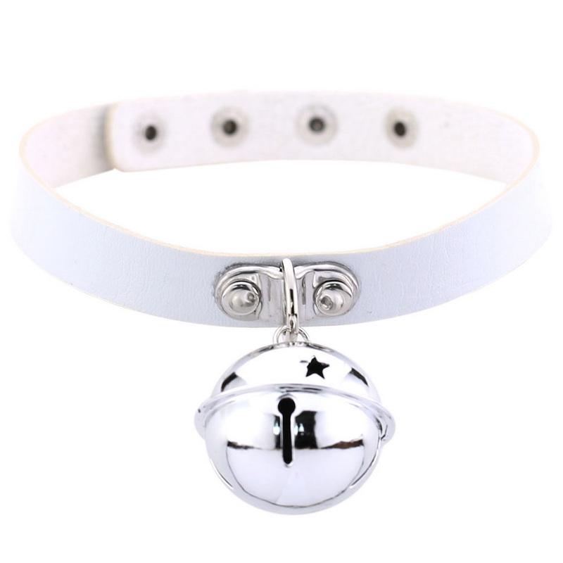 Gothic Punk Choker with Bell Hoop Collar PU Necklace Vintage Retro Harajuku Rock Steampunk Necklace for Women Men Adjustable