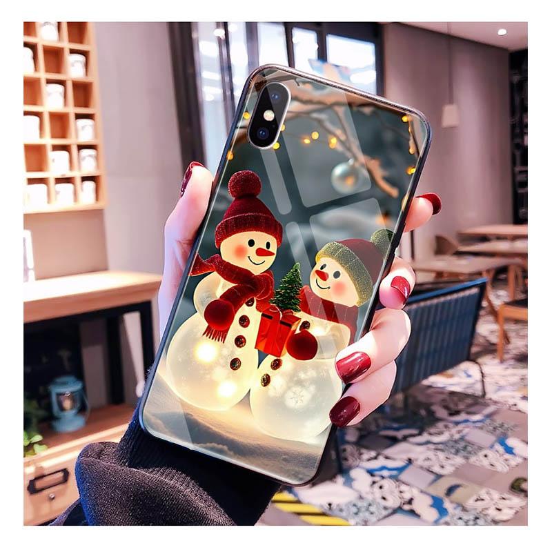 Glass phone case For iPhone 17 Pro Max Air 17 16 15 14 13 Pro Max 15 16 Pro 15Plus Snowman Christmas
