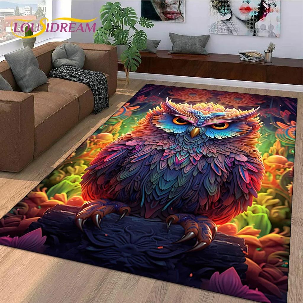 3D Cute Owl Eagle Birds Cartoon Carpet Rug for Bedroom Living Room Home Sofa Decoration,Children Game Large Decor Floor Mat Gift