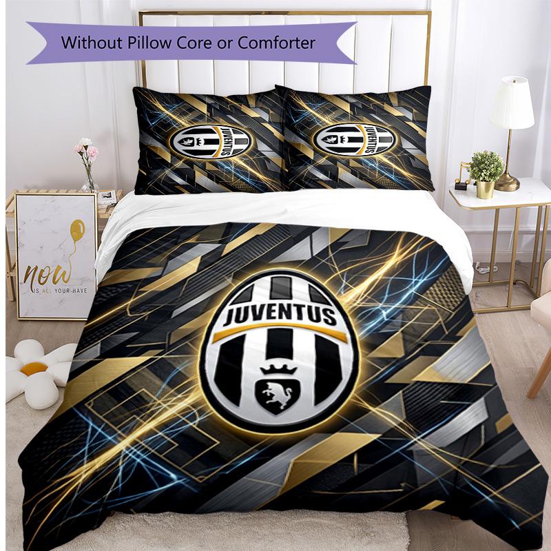 Juventus FC С принтом 3 шт. Комплект постельного белья Мягкий, приятный для кожи, стирающийся Пододеяльник и Наволочки Комплект Для всех сезонов Спальня