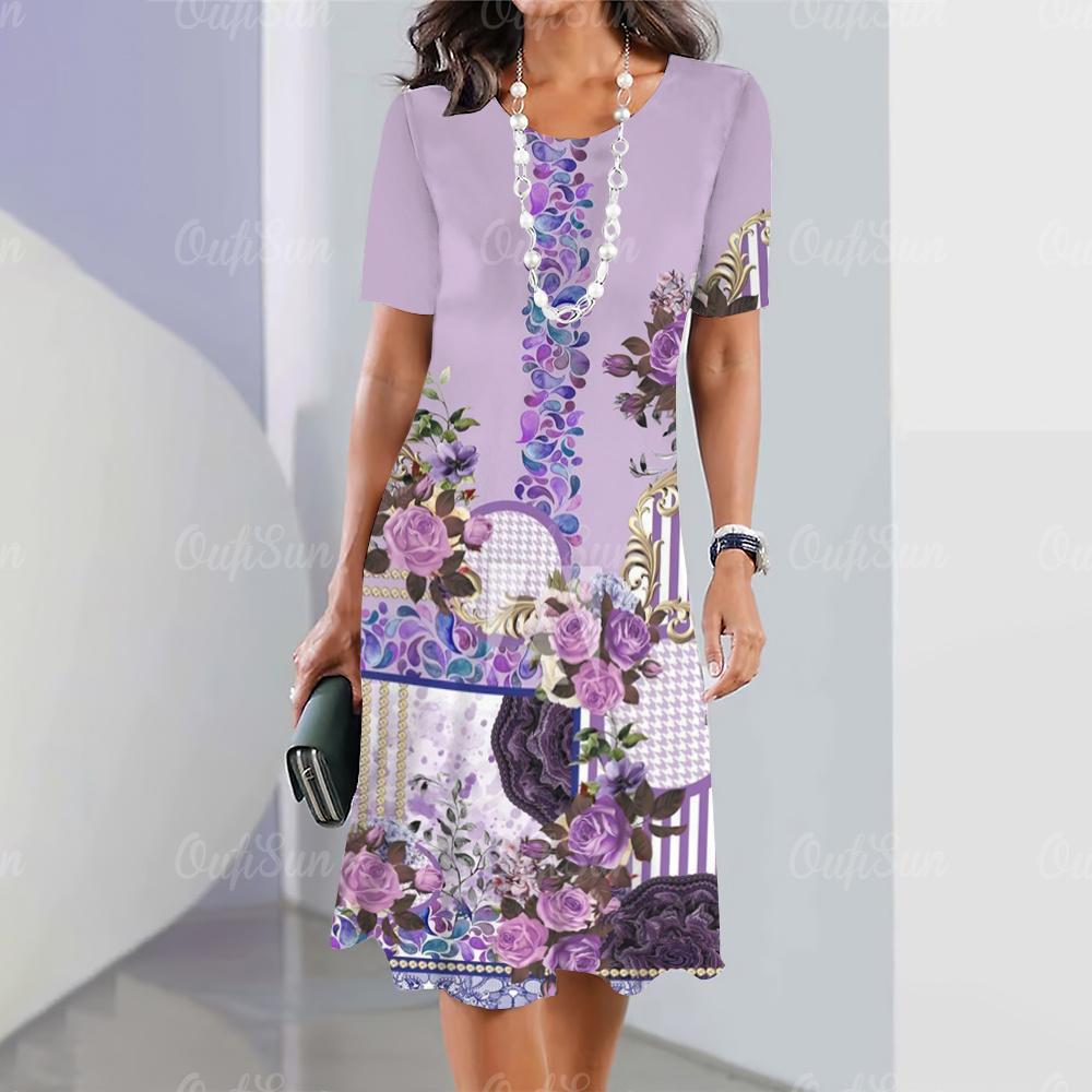 2025 Новые женские платья с принтом в стиле барокко Летнее элегантное платье Женские платья с коротким рукавом Модная одежда больших размеров