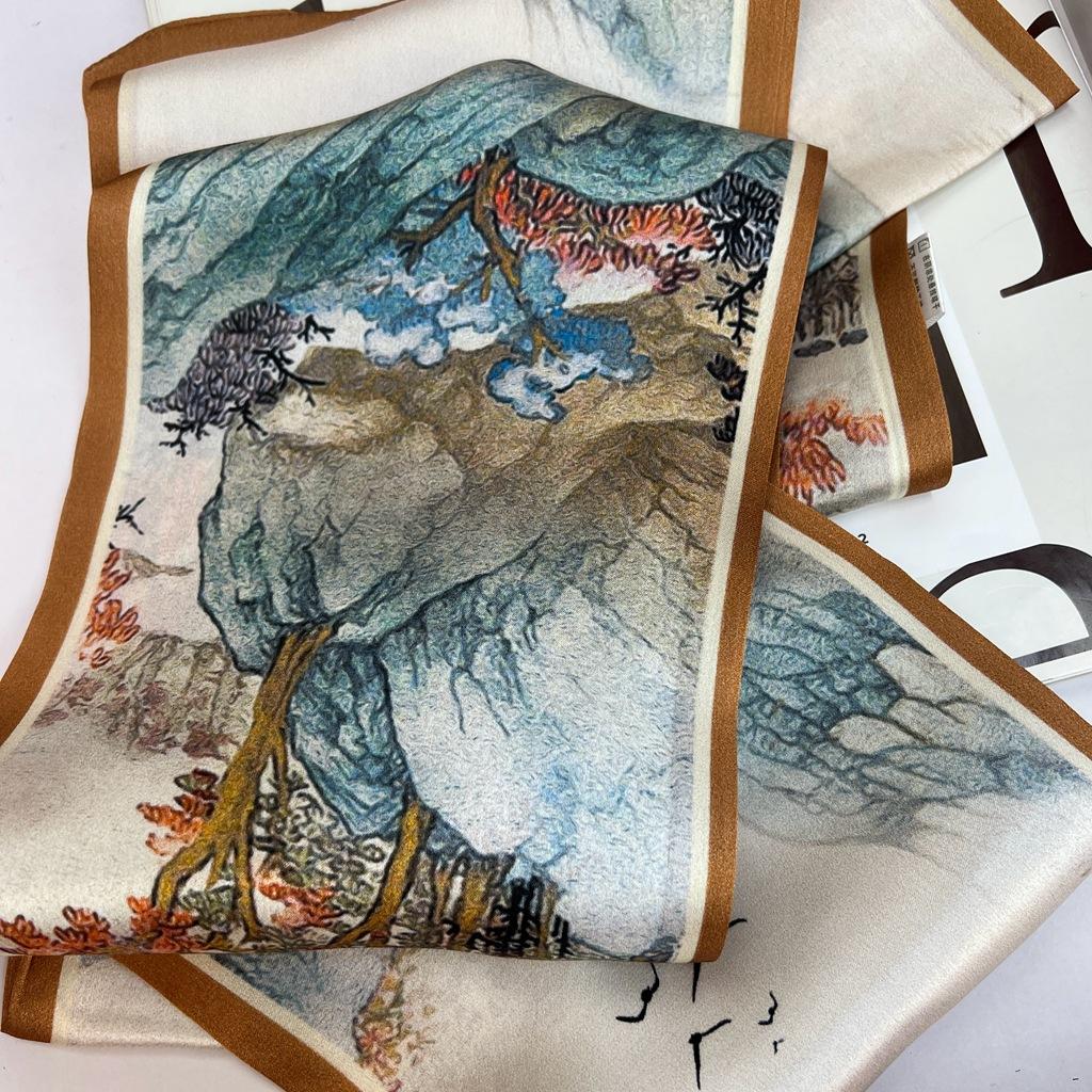 Шарф из 100% шелка тутового дерева, Длинный женский универсальный темперамент, Двусторонний завязанный как сумка, Ремень, Шарф, Шарф как у звезды того же стиля