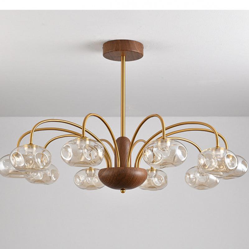 American Retro Walnut and Glass Chandelier for Living Room