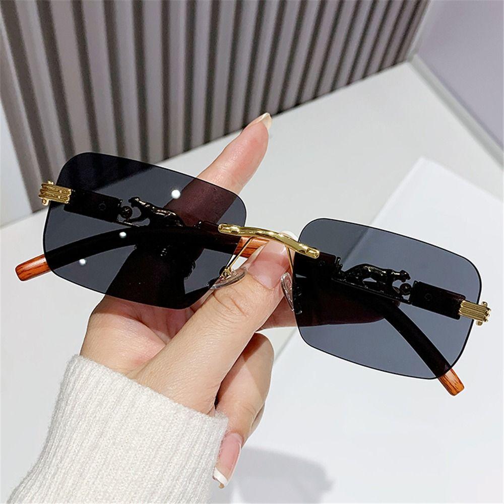 UV400 Cheetah Design Sunglasses Metal Temples Rectangle Sun Glasses for Women & Men