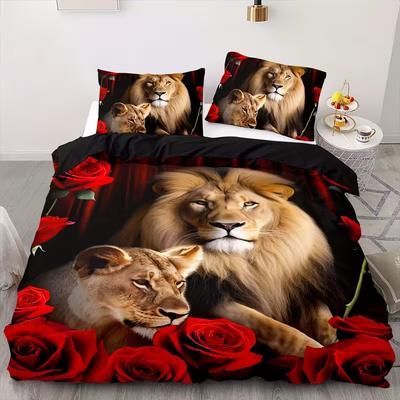 3 шт. Комплект пододеяльника Черный Король Лев Размер King Lion Twin Постельное белье для мальчиков Пододеяльник 3D Животное Красная Роза Комплект постельного белья Queen Декор