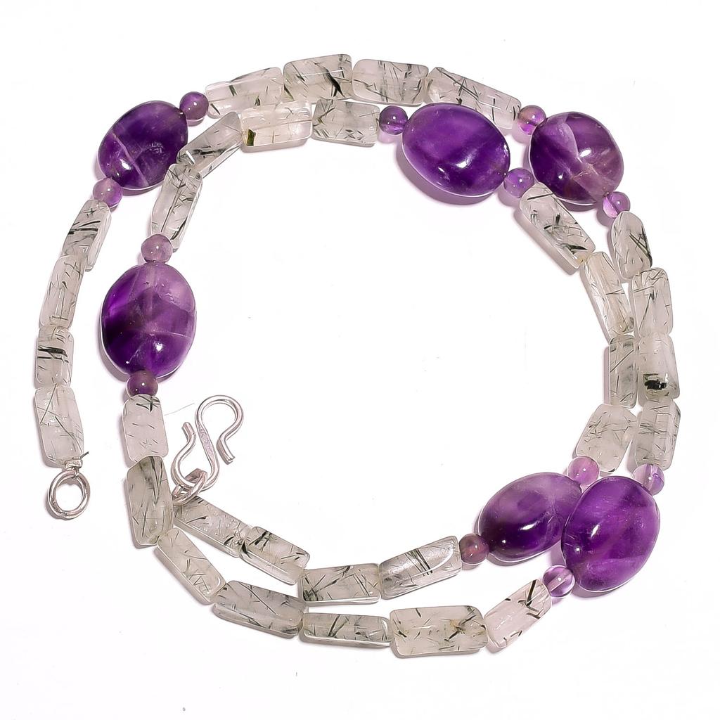 Natural Green Rutile Quartz Amethyst Gemstone Smooth Beads Necklace 17" UB-2832 UB-2832