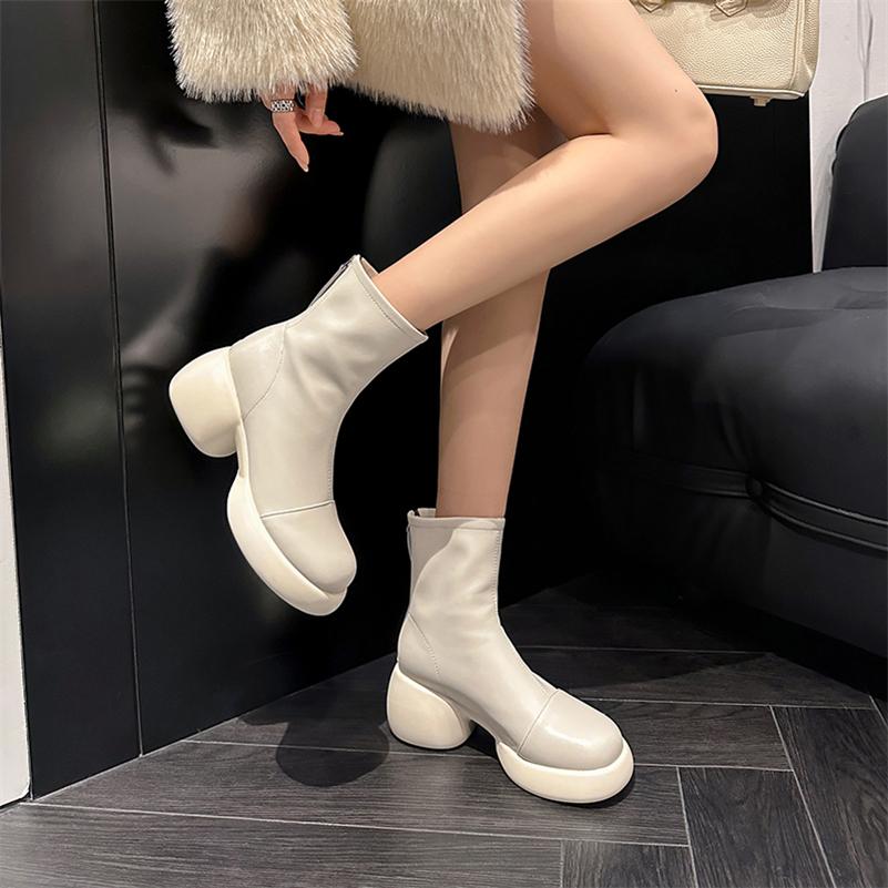 Meotina Женские ботильоны из натуральной кожи с круглым носком и платформой, короткие ботинки на высоком каблуке и молнии, женская модная обувь, осень-зима