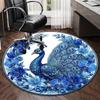 Blue Peacock Floral Art round carpet Chair cushion Round Entryway Rug, Soft Round Rugs for Living Room, Bedroom, Circle Carpet decor gifts