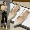2024 New Summer Women's New Elegant Pointed Toe Retro Low Heels Outdoor Party Women's Slingback  Sandals Zapatillas Mujer