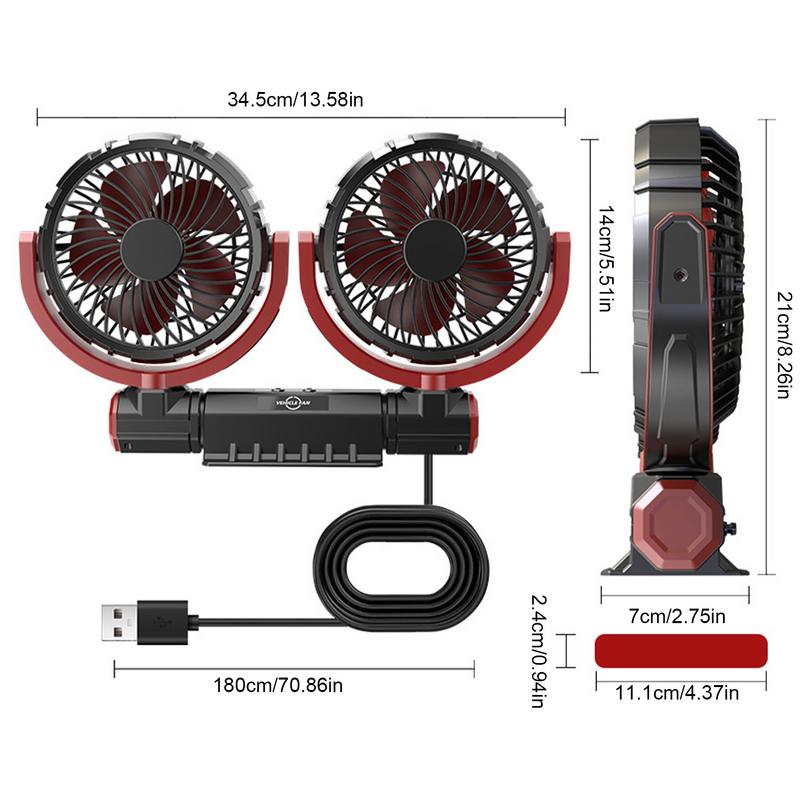Вентилятор для автомобиля Тихий вентилятор с головкой USB Питание Вентилятор Двойной вентилятор для автомобиля с вращением на 360 градусов Тихая работа Для автокресла Дети