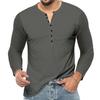 Men's Solid Pocket Button V Neck Autumn T-shirt Man White Black Basic Top Long Sleeve Tee Shirts