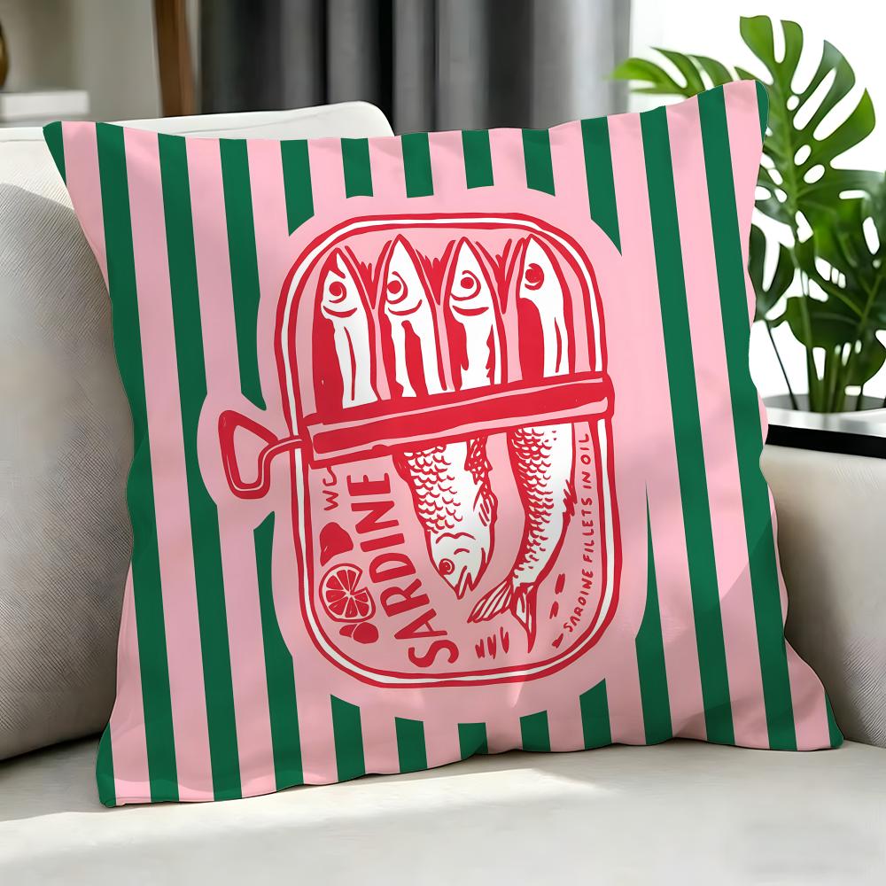 Food Coastal Charm Sardine Cushion Cover Cushion Cover Set 4Pcs 50X50 45X45 40X40 Pillowcase Decorative Sofa Home Decor