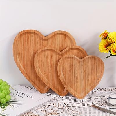 Поднос для закусок из бамбука в форме сердца, 1 шт., деревянная тарелка для фруктов, суши, поднос для вечеринки, тарелка для орехов, закуска