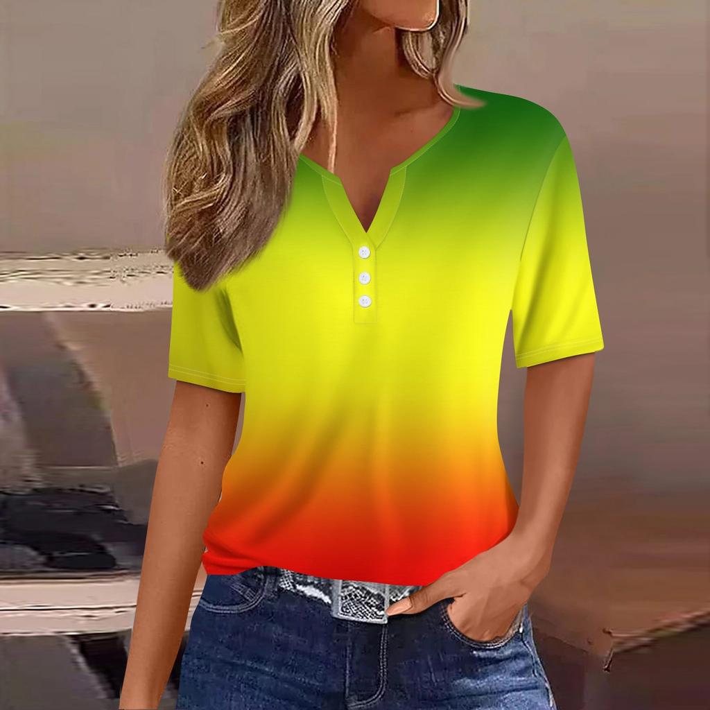 Жен. Футболка Футболка С принтом Пуговицы С короткими рукавами Повседневные Выходные Мода Классический V-образный вырез Обычный Верх