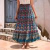Women's Elastic Waist Maxi Skirt Loose Fit Boho Printed Long Skirt Tiered RAYON 100% Beach Vacation Flowy Midi Skirt