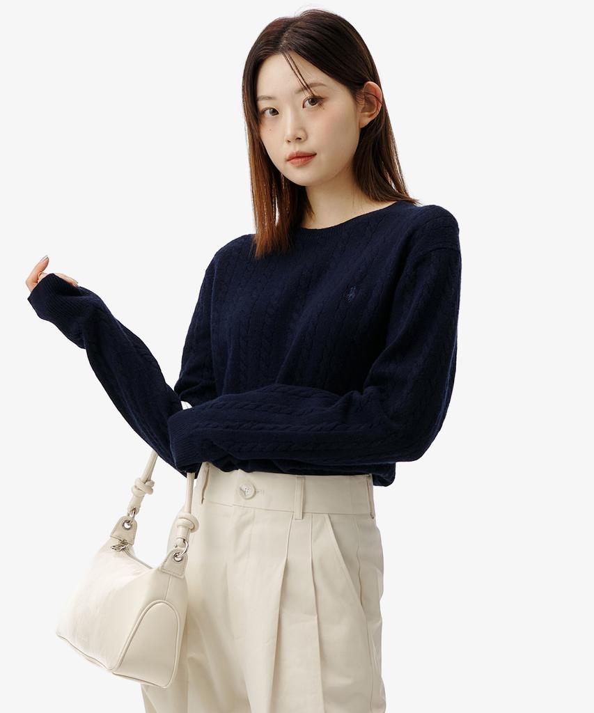POLO RALPH LAUREN Cable Knit Wool Cotton Sweater - Blue