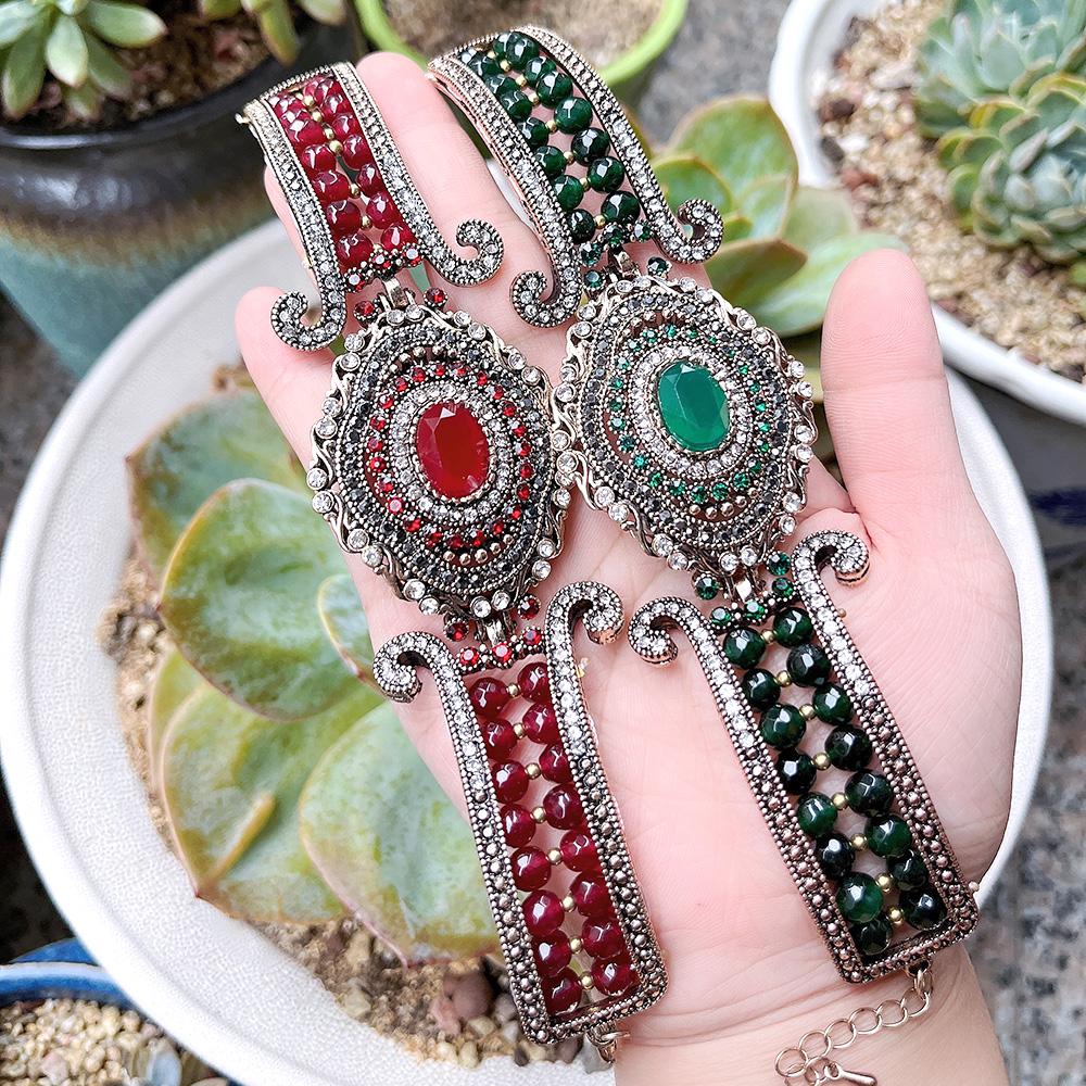 Ретро Винтаж Золотой Цвет Бисера Браслет Для Женщин Натуральный Камень Кристалл Богемия Свадебный Браслет Ювелирные Изделия