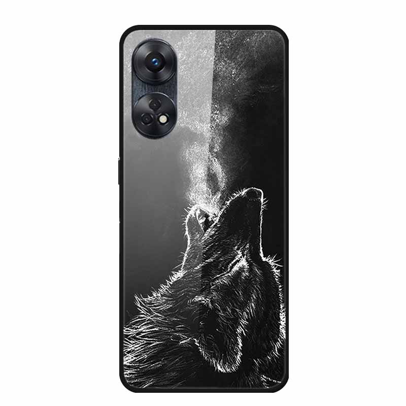 Для Oppo Reno8 T 4G Чехол Роскошная Задняя Крышка из Закаленного Стекла Жесткий Чехол Для Reno8 T 4G 6.43" Capa Funda Животное Яркий Coque Волк