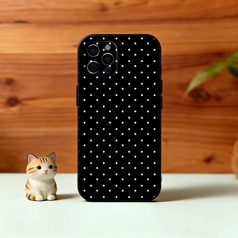 Классический чехол для телефона в горошек для iPhone 17,16,15,14,13,12,11 Plus,Pro Max,XS,Мягкий силиконовый черный чехол