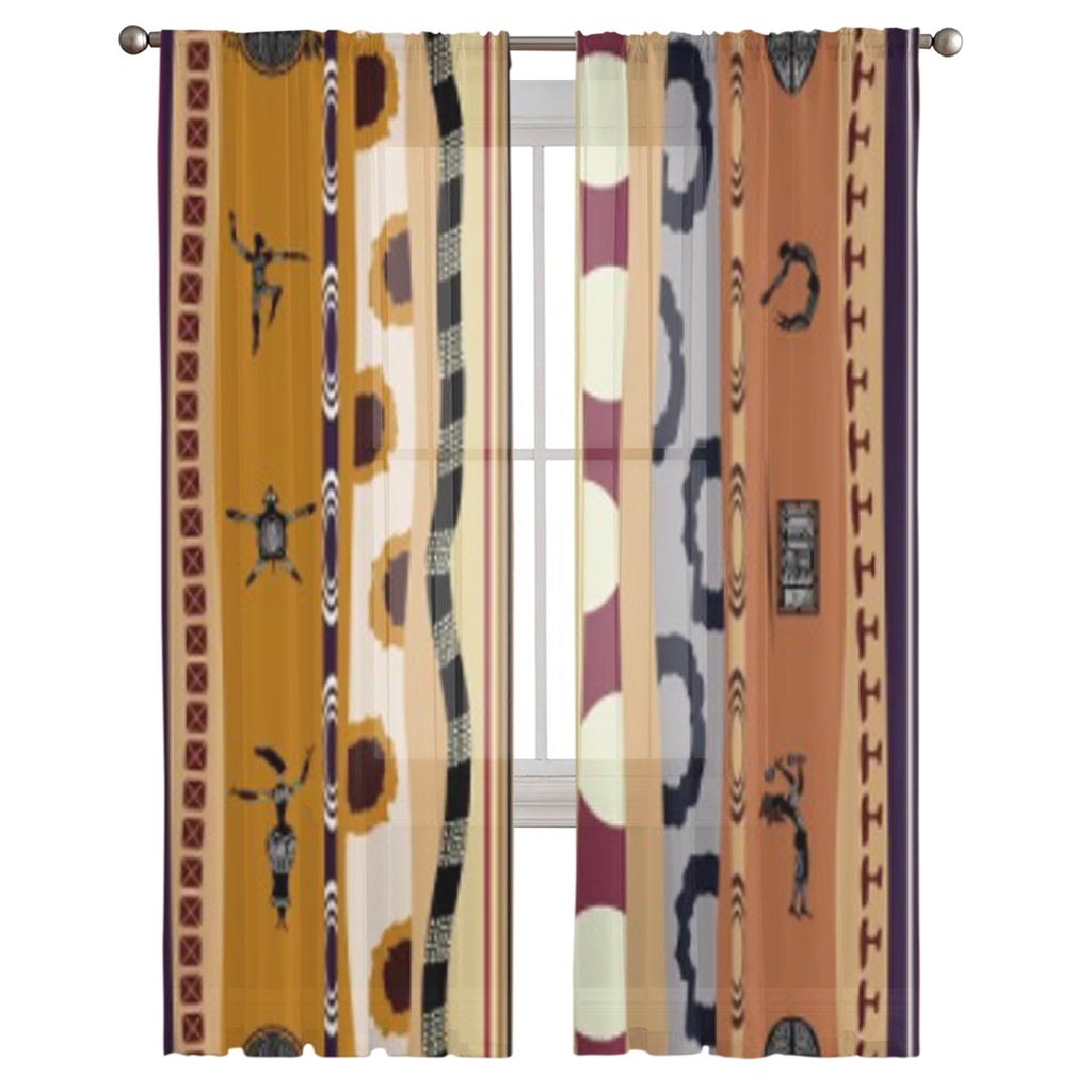 Seamless Tribal Pattern With Silhouettes Of The People Chiffon Sheer Curtains Living Room Bedroom Window Voiles Tulle Curtain