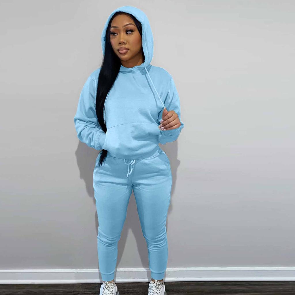 Женский и зимний утепленный худи с капюшоном, повседневный спортивный костюм-двойка