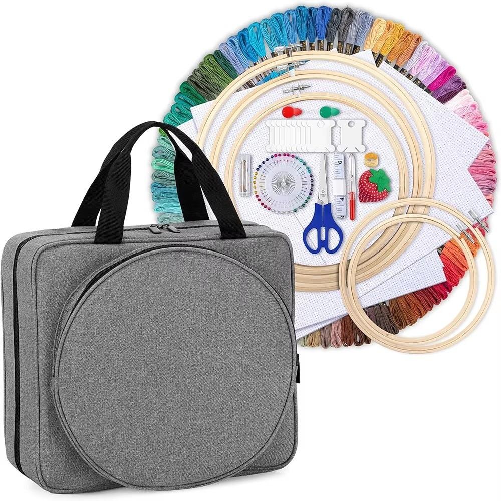 Square Sewing Kit Bag Multiple Pockets Craft Carry Case Embroidery Project Bag Embroidery Supplies