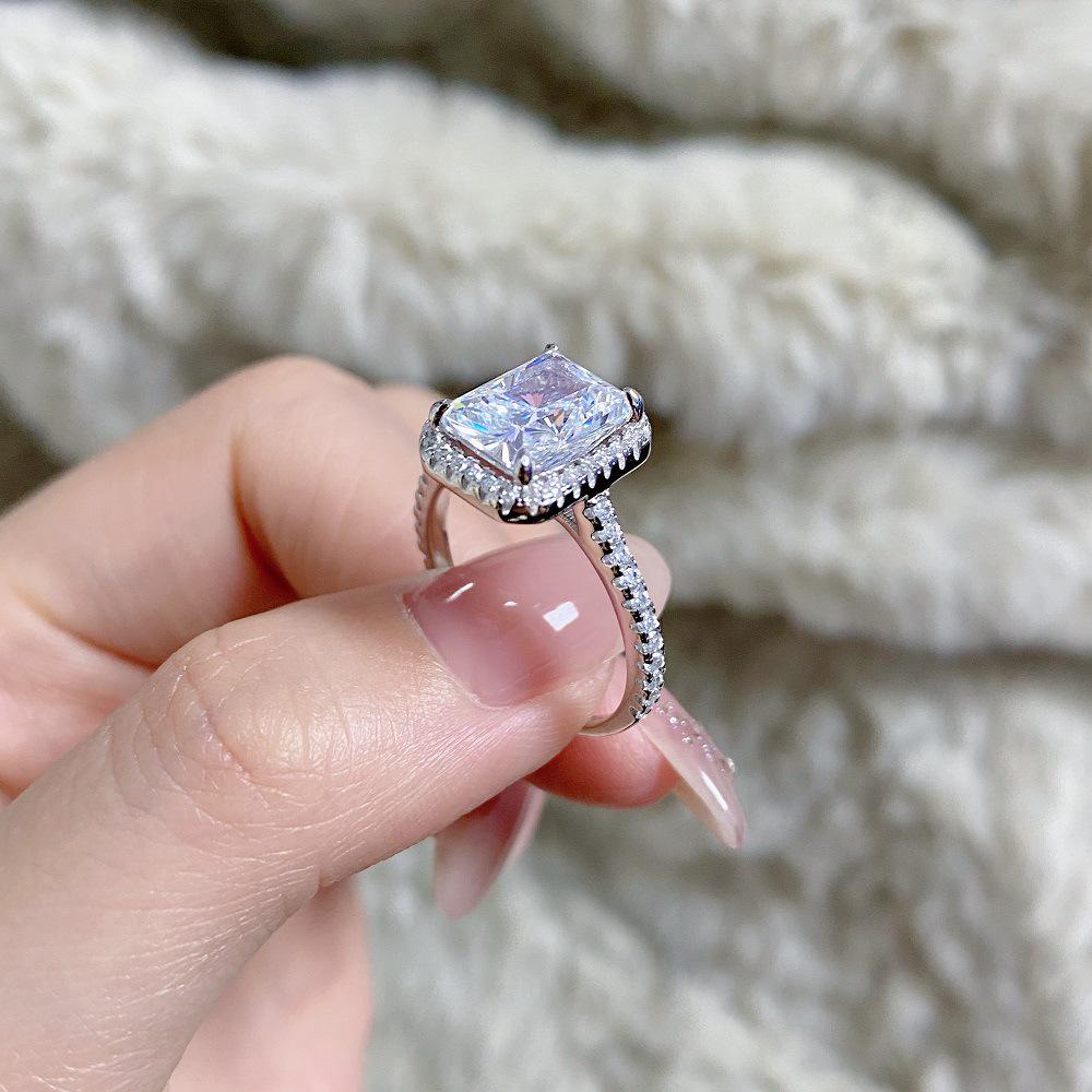 S925 Sterling Silver Radiant Cut Princess Square Ring for Women - Hot Selling European & American Style Wedding Diamond Ring