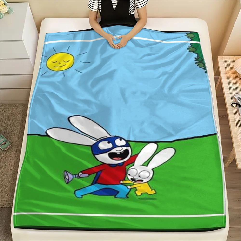 1PC Simon the Rabbit Print Flannel Blanket, High quality Comfortable for All Seasons, Home Decor, Warmth and Comfort, Perfect for Christmas Gifts157