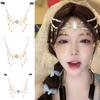 Fairy Forehead Chain Jewelry Women Cosplay Double Layer Forehead Chain Shinning Headpieces with Rhinestone Tassels