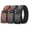 Auto Locking Mens Dress Belt Premium Genuine Leather Slim Business Casual Belt Adjustable Waist 30 To 42 Inches Minimalist Black Brown Belts for Men